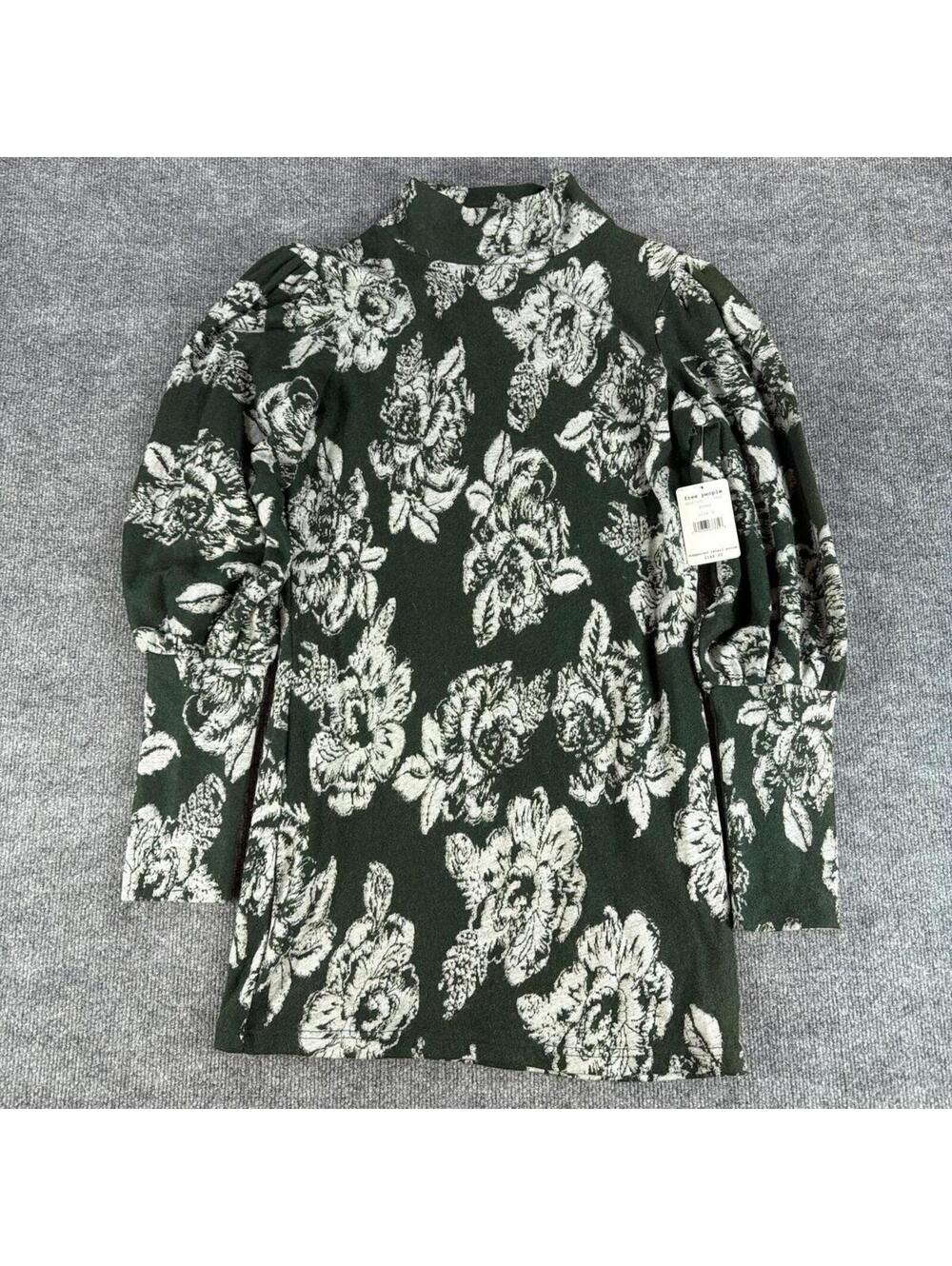 NWT Free People Green Floral Wool Sweater Dress L Autumn Wedding Guest Fall Chic